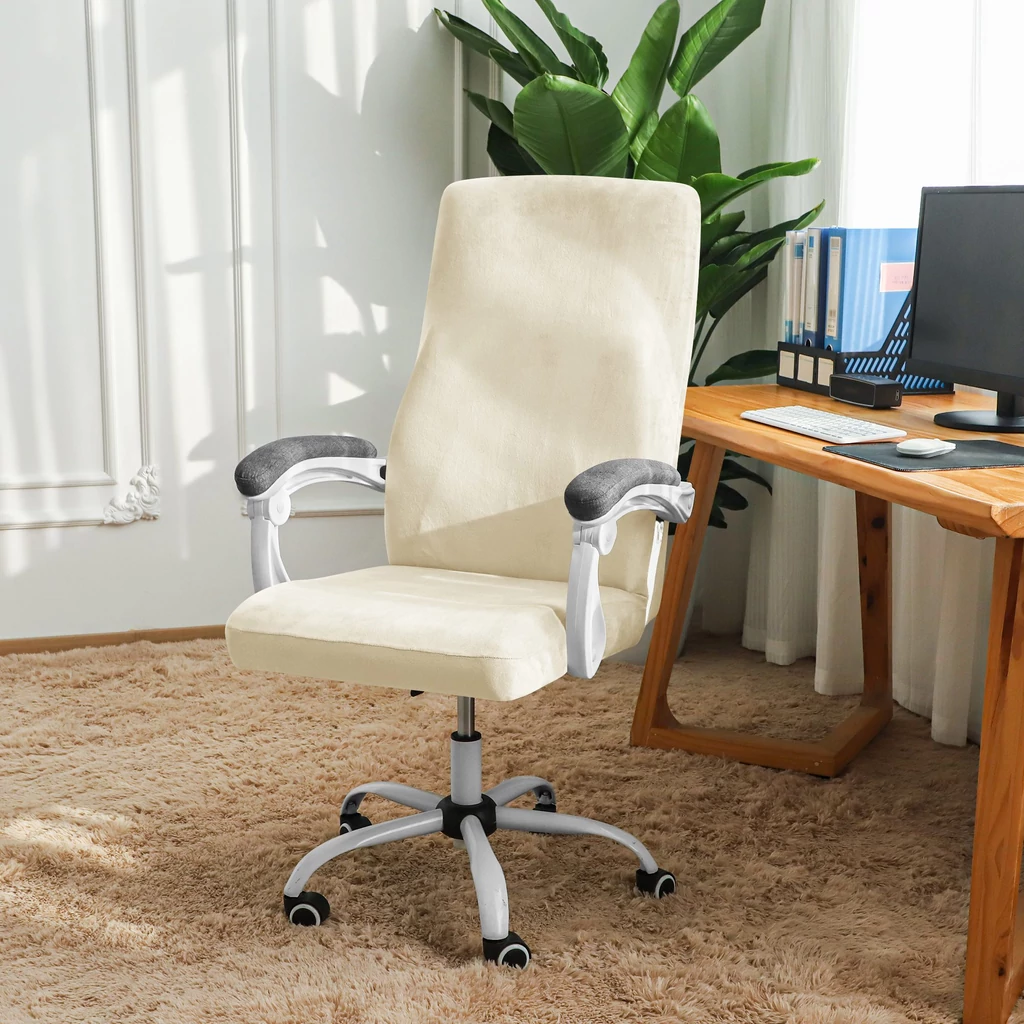 bézs rugalmas mosható bársonyos irodai forgószék huzat L-es