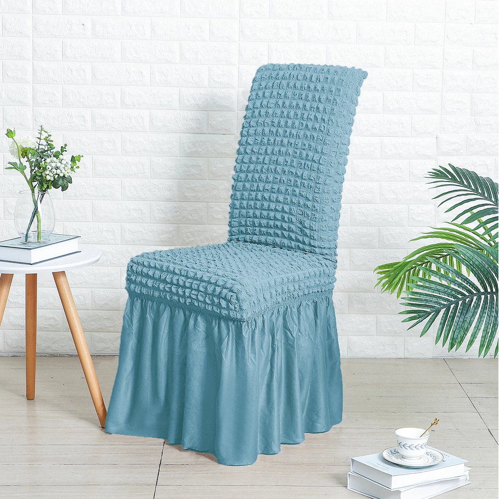 Égszínkék seersucker székszoknya teljes székre