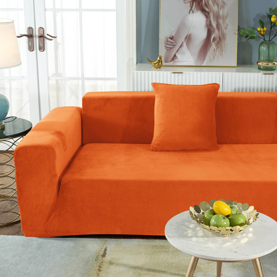 narancssárga bársonyos gumis kanapé huzat 2 személyes
