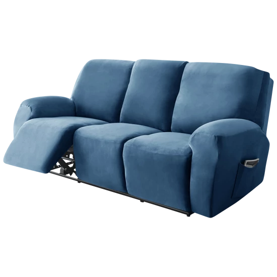 relax fotel huzat rugalmas kék 3 üléses bársonyos