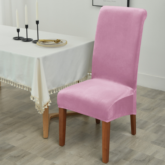 Hosszú rózsaszín bársonyos székHuzat teljes székre